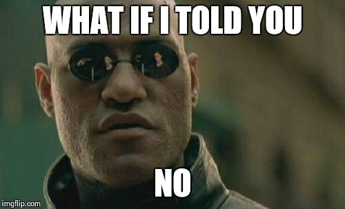 Matrix Morpheus Meme | WHAT IF I TOLD YOU NO | image tagged in memes,matrix morpheus | made w/ Imgflip meme maker