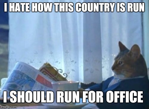 I Should Buy A Boat Cat | I HATE HOW THIS COUNTRY IS RUN; I SHOULD RUN FOR OFFICE | image tagged in memes,i should buy a boat cat | made w/ Imgflip meme maker