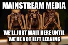 Hear no evil | MAINSTREAM MEDIA; WE'LL JUST WAIT HERE UNTIL WE'RE NOT LEFT LEANING | image tagged in hear no evil | made w/ Imgflip meme maker