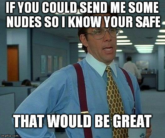 It helps me sleep at night | IF YOU COULD SEND ME SOME NUDES SO I KNOW YOUR SAFE; THAT WOULD BE GREAT | image tagged in memes,that would be great | made w/ Imgflip meme maker