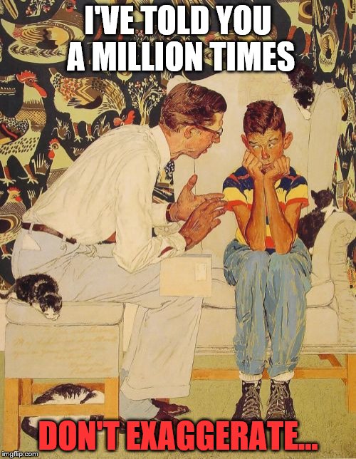 The Problem Is | I'VE TOLD YOU A MILLION TIMES; DON'T EXAGGERATE... | image tagged in memes,the probelm is,father and son | made w/ Imgflip meme maker