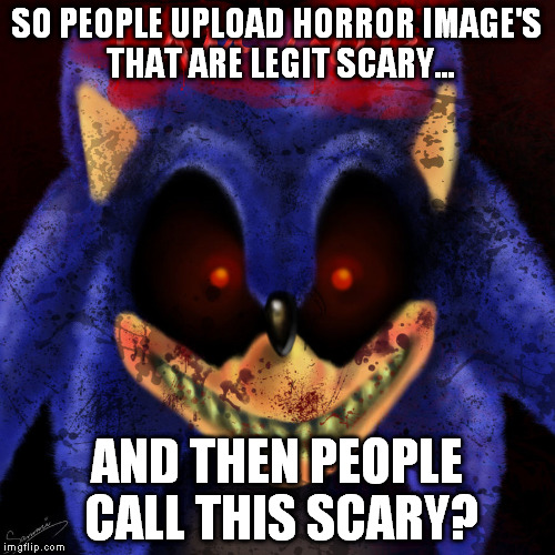 Sonic.exe is really scary? | SO PEOPLE UPLOAD HORROR IMAGE'S THAT ARE LEGIT SCARY... AND THEN PEOPLE CALL THIS SCARY? | image tagged in sonic the hedgehog | made w/ Imgflip meme maker