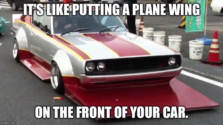 Anti-ricers be like | IT'S LIKE PUTTING A PLANE WING; ON THE FRONT OF YOUR CAR. | image tagged in rice | made w/ Imgflip meme maker