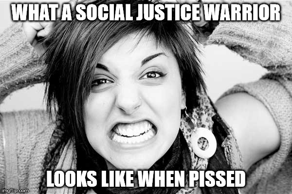 WHAT A SOCIAL JUSTICE WARRIOR; LOOKS LIKE WHEN PISSED | image tagged in sjw,lolz | made w/ Imgflip meme maker