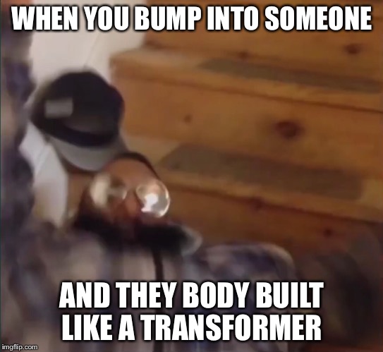When the shoulder check on point. | WHEN YOU BUMP INTO SOMEONE; AND THEY BODY BUILT LIKE A TRANSFORMER | image tagged in bump,fat bastard,hallway | made w/ Imgflip meme maker