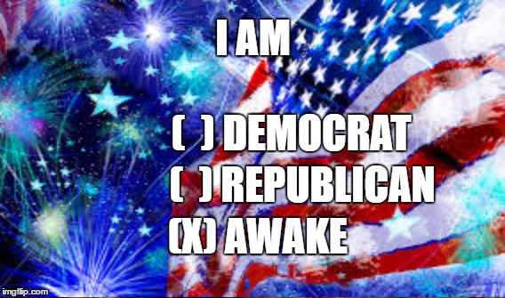 Independence Day 2016 | I AM; (  ) DEMOCRAT; (  ) REPUBLICAN; (X) AWAKE | image tagged in of the people,by the people,for the people | made w/ Imgflip meme maker