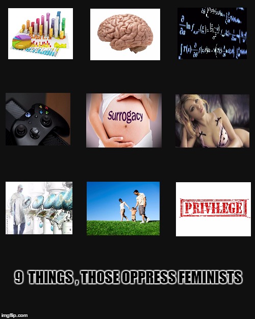 Things oppressing feminism | 9  THINGS , THOSE OPPRESS FEMINISTS | image tagged in feminism,hypocritical feminist | made w/ Imgflip meme maker