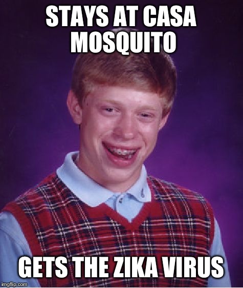Bad Luck Brian Meme | STAYS AT CASA MOSQUITO GETS THE ZIKA VIRUS | image tagged in memes,bad luck brian | made w/ Imgflip meme maker