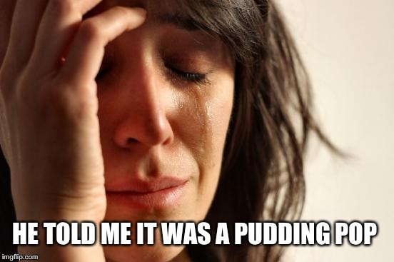 First World Problems Meme | HE TOLD ME IT WAS A PUDDING POP | image tagged in memes,first world problems | made w/ Imgflip meme maker