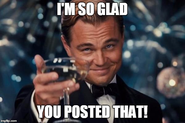 Leonardo Dicaprio Cheers Meme | I'M SO GLAD YOU POSTED THAT! | image tagged in memes,leonardo dicaprio cheers | made w/ Imgflip meme maker