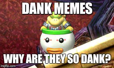 Suspicious Bowser Jr. | DANK MEMES; WHY ARE THEY SO DANK? | image tagged in suspicious bowser jr | made w/ Imgflip meme maker