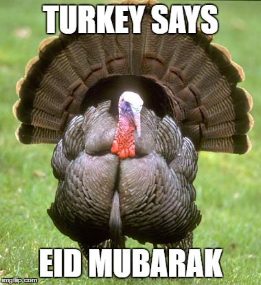 Turkey | TURKEY SAYS; EID MUBARAK | image tagged in memes,turkey | made w/ Imgflip meme maker