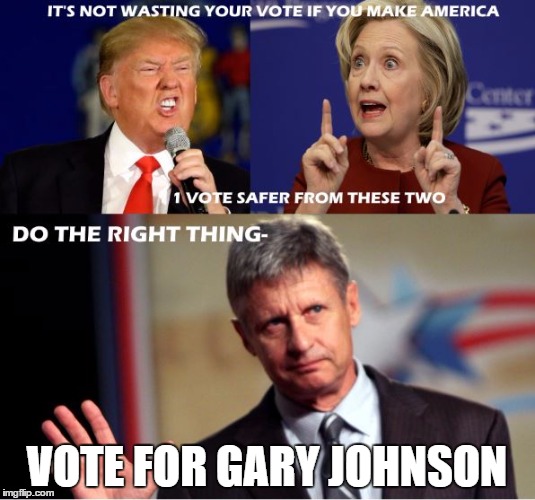 Save America | VOTE FOR GARY JOHNSON | image tagged in politics,election,2016,trump,hillary,johnson | made w/ Imgflip meme maker
