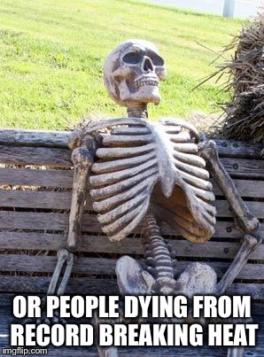 Waiting Skeleton Meme | OR PEOPLE DYING FROM RECORD BREAKING HEAT | image tagged in memes,waiting skeleton | made w/ Imgflip meme maker