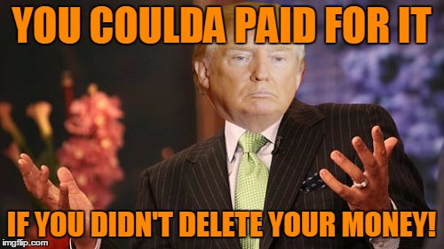 YOU COULDA PAID FOR IT IF YOU DIDN'T DELETE YOUR MONEY! | image tagged in memes,steve harvey | made w/ Imgflip meme maker