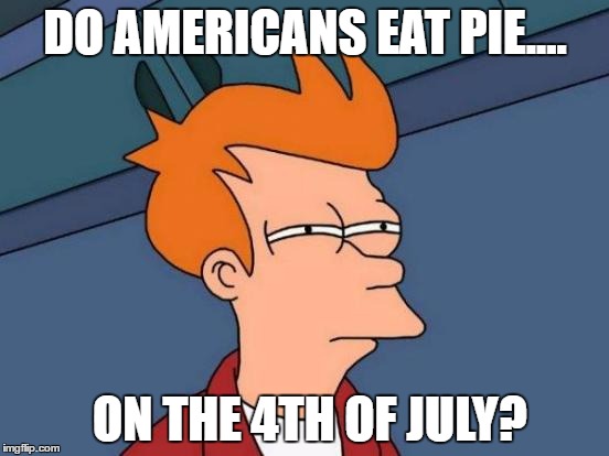 Futurama Fry | DO AMERICANS EAT PIE.... ON THE 4TH OF JULY? | image tagged in memes,futurama fry | made w/ Imgflip meme maker