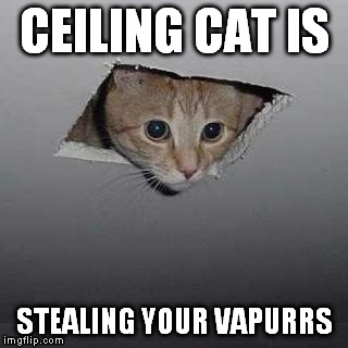 Ceiling Cat | CEILING CAT IS; STEALING YOUR VAPURRS | image tagged in memes,ceiling cat | made w/ Imgflip meme maker