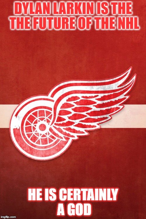 detroit red wings | DYLAN LARKIN IS THE THE FUTURE OF THE NHL; HE IS CERTAINLY A GOD | image tagged in detroit red wings | made w/ Imgflip meme maker