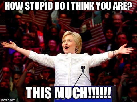 Pompous Hillary | HOW STUPID DO I THINK YOU ARE? THIS MUCH!!!!!! | image tagged in hillary clinton | made w/ Imgflip meme maker
