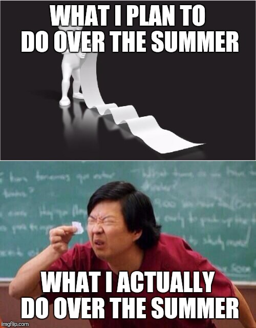 Sad, but true | WHAT I PLAN TO DO OVER THE SUMMER; WHAT I ACTUALLY DO OVER THE SUMMER | image tagged in memes,true | made w/ Imgflip meme maker