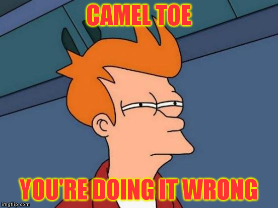Futurama Fry Meme | CAMEL TOE YOU'RE DOING IT WRONG | image tagged in memes,futurama fry | made w/ Imgflip meme maker