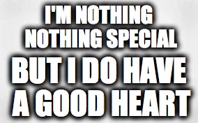 I'M NOTHING NOTHING SPECIAL; BUT I DO HAVE A GOOD HEART | image tagged in so i got that goin for me which is nice | made w/ Imgflip meme maker