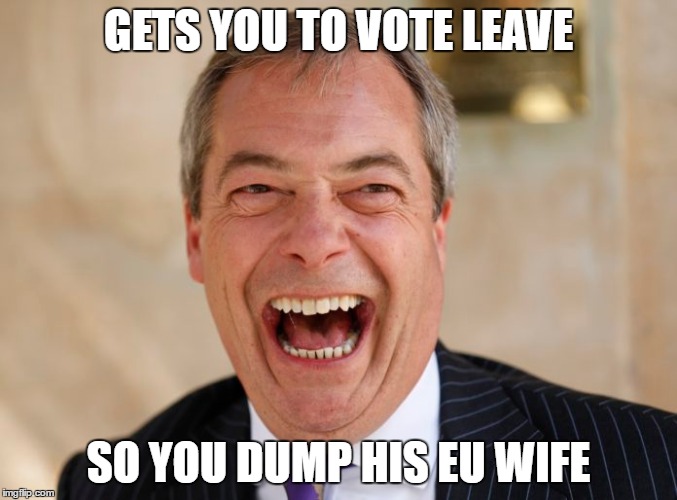Why Brexit Happened | GETS YOU TO VOTE LEAVE; SO YOU DUMP HIS EU WIFE | image tagged in brexit,eu,nigel farage | made w/ Imgflip meme maker