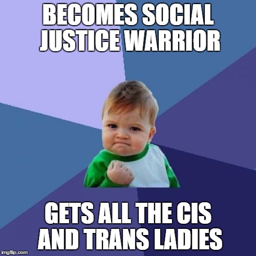 Success Kid Meme | BECOMES SOCIAL JUSTICE WARRIOR; GETS ALL THE CIS AND TRANS LADIES | image tagged in memes,success kid,shittyadviceanimals | made w/ Imgflip meme maker