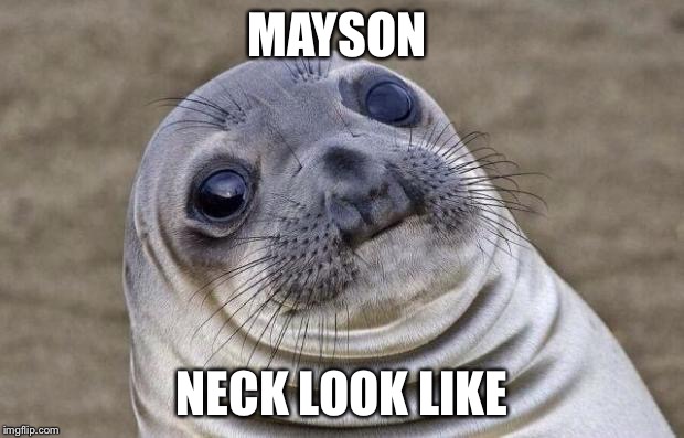 Awkward Moment Sealion | MAYSON; NECK LOOK LIKE | image tagged in memes,awkward moment sealion | made w/ Imgflip meme maker