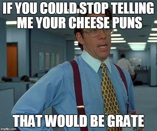 That Would Be Great Meme | IF YOU COULD STOP TELLING ME YOUR CHEESE PUNS; THAT WOULD BE GRATE | image tagged in memes,that would be great | made w/ Imgflip meme maker