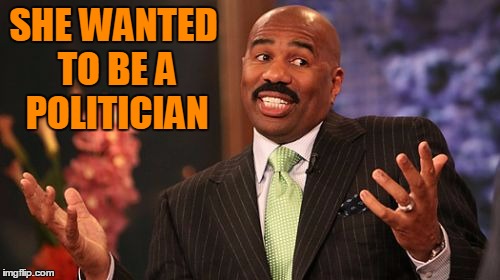Steve Harvey Meme | SHE WANTED TO BE A POLITICIAN | image tagged in memes,steve harvey | made w/ Imgflip meme maker