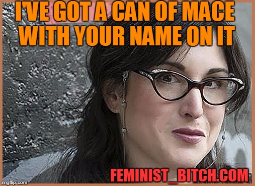 feminist Zeisler | I'VE GOT A CAN OF MACE WITH YOUR NAME ON IT FEMINIST_B**CH.COM | image tagged in feminist zeisler | made w/ Imgflip meme maker