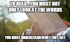 To read | TO READ...YOU MUST NOT ONLY LOOK AT THE WORDS; YOU MUST UNDERSTAND WHAT THEY SAY | image tagged in reading,understanding | made w/ Imgflip meme maker