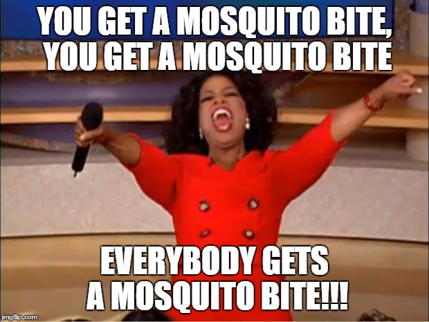Oprah You Get A | YOU GET A MOSQUITO BITE, YOU GET A MOSQUITO BITE; EVERYBODY GETS A MOSQUITO BITE!!! | image tagged in memes,oprah you get a | made w/ Imgflip meme maker