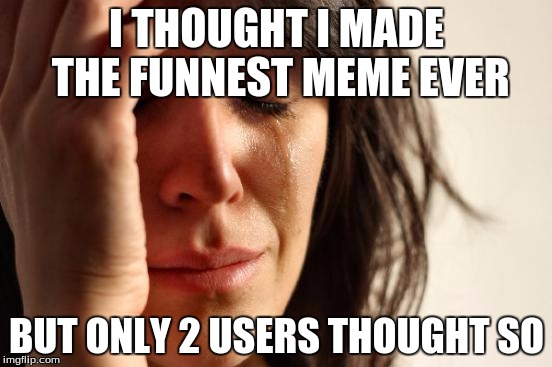 First World Problems | I THOUGHT I MADE THE FUNNEST MEME EVER; BUT ONLY 2 USERS THOUGHT SO | image tagged in memes,first world problems | made w/ Imgflip meme maker