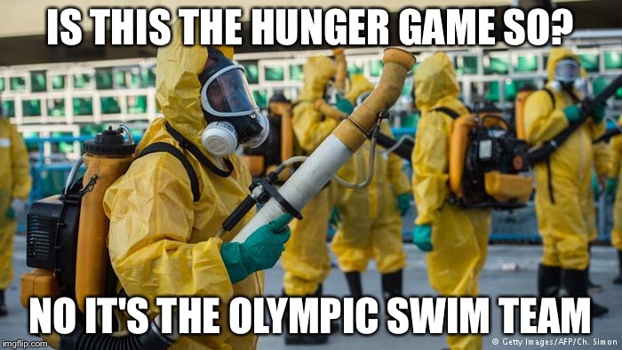Brazil olympics | IS THIS THE HUNGER GAME SO? NO IT'S THE OLYMPIC SWIM TEAM | image tagged in brazil olympics | made w/ Imgflip meme maker