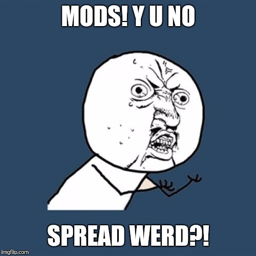 Y U No Meme | MODS! Y U NO SPREAD WERD?! | image tagged in memes,y u no | made w/ Imgflip meme maker
