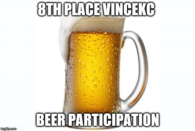 8TH PLACE VINCEKC; BEER PARTICIPATION | made w/ Imgflip meme maker