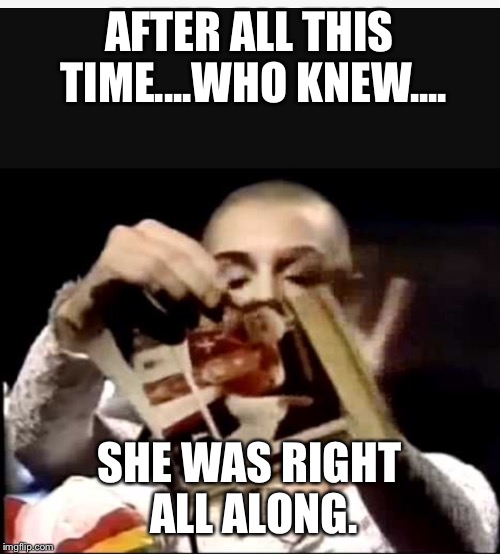 AFTER ALL THIS TIME....WHO KNEW.... SHE WAS RIGHT ALL ALONG. | image tagged in pope | made w/ Imgflip meme maker