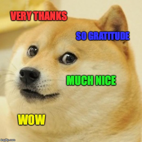 VERY THANKS SO GRATITUDE MUCH NICE WOW | image tagged in memes,doge | made w/ Imgflip meme maker