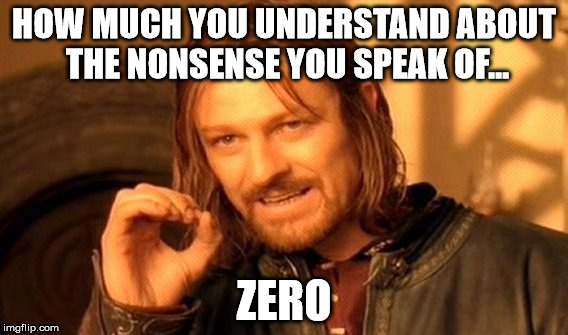 One Does Not Simply Meme | HOW MUCH YOU UNDERSTAND ABOUT THE NONSENSE YOU SPEAK OF... ZERO | image tagged in memes,one does not simply | made w/ Imgflip meme maker