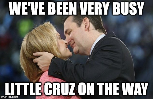 retiring and on vacation, au revoir le flip | WE'VE BEEN VERY BUSY; LITTLE CRUZ ON THE WAY | image tagged in ted cruz,lil cruz | made w/ Imgflip meme maker