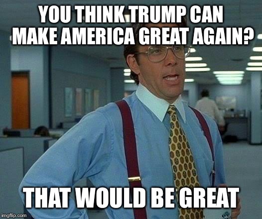 That Would Be Great | YOU THINK TRUMP CAN MAKE AMERICA GREAT AGAIN? THAT WOULD BE GREAT | image tagged in memes,that would be great | made w/ Imgflip meme maker