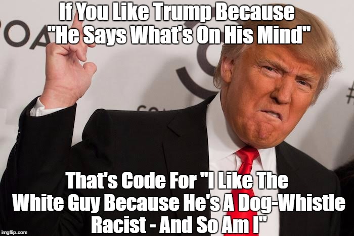 If You Like Trump Because "He Says What's On His Mind" That's Code For "I Like The White Guy Because He's A Dog-Whistle Racist - And So Am I | made w/ Imgflip meme maker