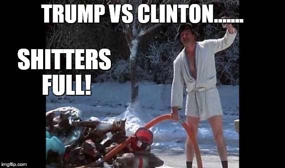 great choices we have | TRUMP VS CLINTON....... SHITTERS FULL! | image tagged in vacation,trump,hillary | made w/ Imgflip meme maker