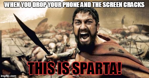 Sparta Leonidas | WHEN YOU DROP YOUR PHONE AND THE SCREEN CRACKS; THIS IS SPARTA! | image tagged in memes,sparta leonidas | made w/ Imgflip meme maker