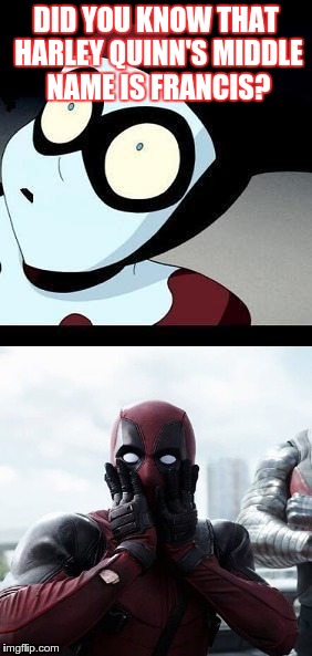 Deadpool knows all | DID YOU KNOW THAT HARLEY QUINN'S MIDDLE NAME IS FRANCIS? | image tagged in deadpool,harley quinn,batman | made w/ Imgflip meme maker