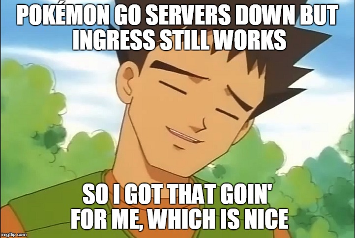 Pokemon NO Go | POKÉMON GO SERVERS DOWN
BUT INGRESS STILL WORKS; SO I GOT THAT GOIN' FOR ME, WHICH IS NICE | image tagged in so i got that goin for me which is nice,pokemon | made w/ Imgflip meme maker