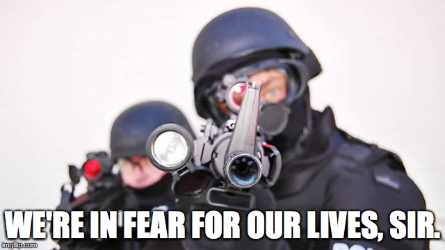 WE'RE IN FEAR FOR OUR LIVES, SIR. | image tagged in police state | made w/ Imgflip meme maker