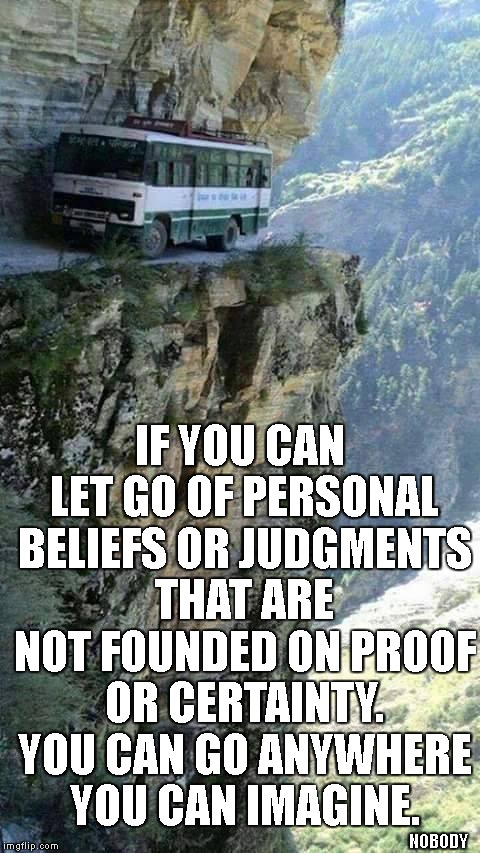 IF YOU CAN LET GO OF PERSONAL BELIEFS OR JUDGMENTS THAT ARE NOT FOUNDED ON PROOF OR CERTAINTY. YOU CAN GO ANYWHERE YOU CAN IMAGINE. NOBODY | image tagged in let go,shit | made w/ Imgflip meme maker